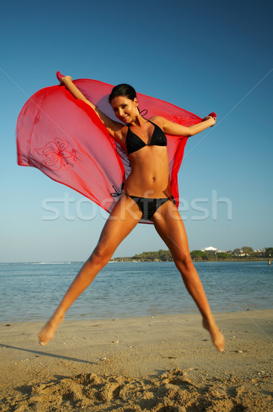 Stockfoto: Zwarte · bikini · jaren · ontspannen · strand