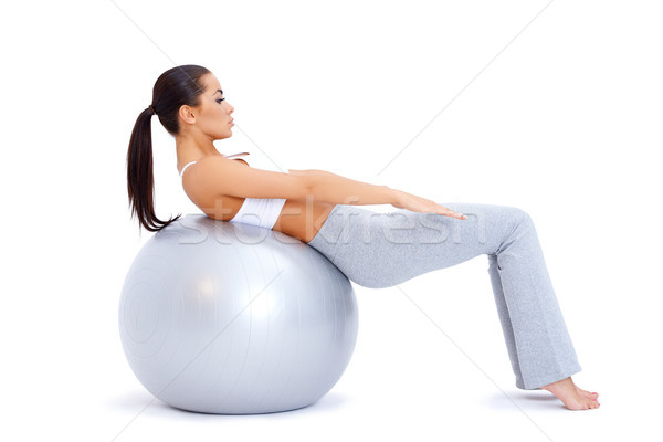 Stock foto: Bauch- · Muskeln · Fitness · Ball · cute · Frau