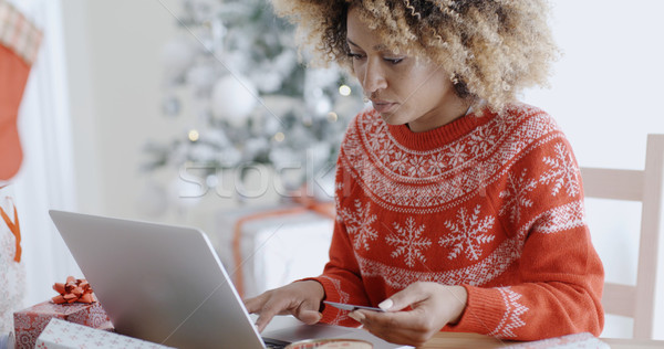 Jonge vrouw kerstmis winkelen online jonge modieus Stockfoto © dash