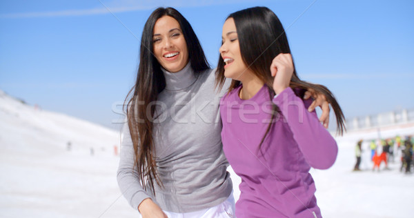 Laughing vivacious young women at a ski resort Stock photo © dash