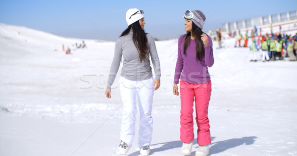 Two attractive young woman walking in fresh snow Stock photo © dash