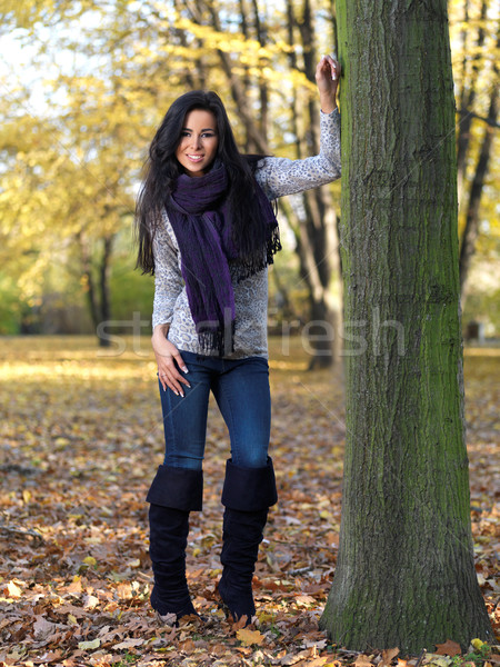 Foto stock: Beleza · outono · bela · mulher · tempo · parque