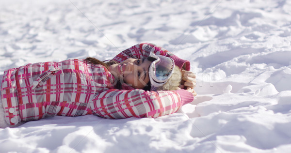 Fiatal nő hó síszemüveg fél test portré Stock fotó © dash