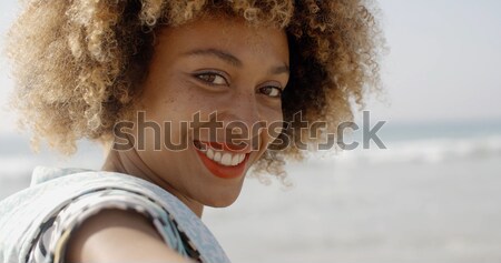 Foto stock: Jovem · jovem · africano · americano · menina · praia · tropical