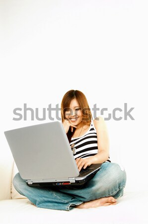 Foto stock: Asiático · menina · laptop · jovem · belo · mulheres