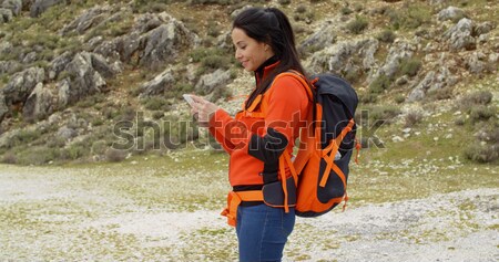 Młodych backpacker wody atrakcyjna kobieta pić woda butelkowana Zdjęcia stock © dash
