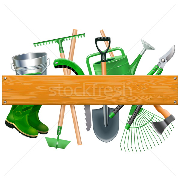 Vector Wooden Board with Garden Tools Stock photo © dashadima