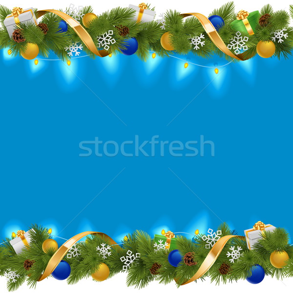 Vector Blue Christmas Border with Garland Stock photo © dashadima