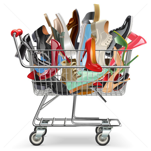 Foto stock: Vetor · carrinho · de · compras · sapatos · isolado · branco · supermercado