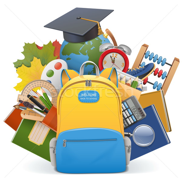 Vetor escolas mochila isolado branco caneta Foto stock © dashadima