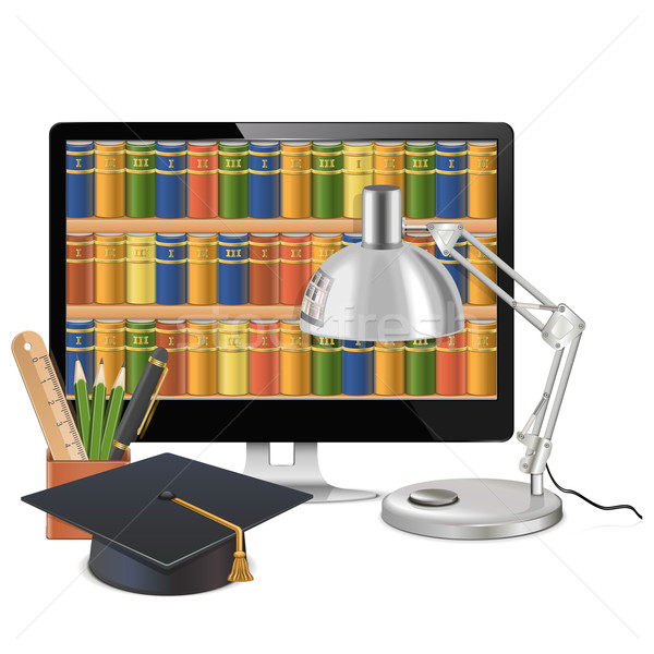 Vektor Computer Bibliothek isoliert weiß Internet Stock foto © dashadima