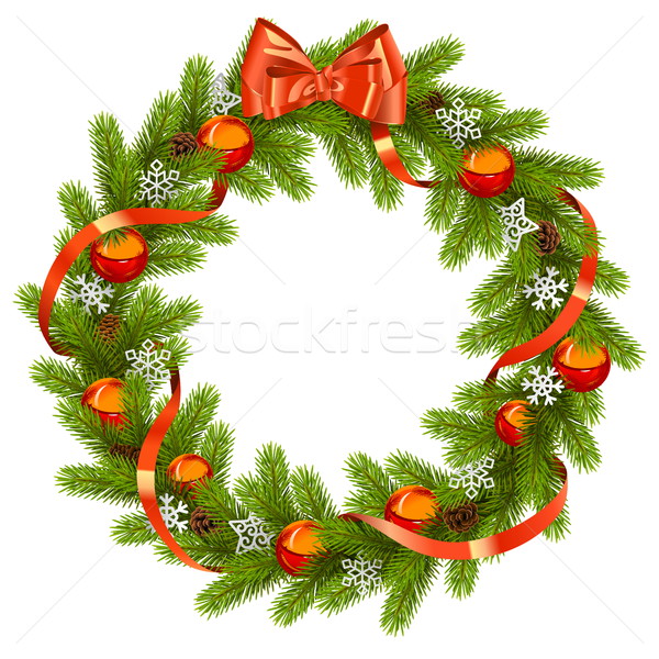 Vector Fir Wreath with Red Decorations Stock photo © dashadima