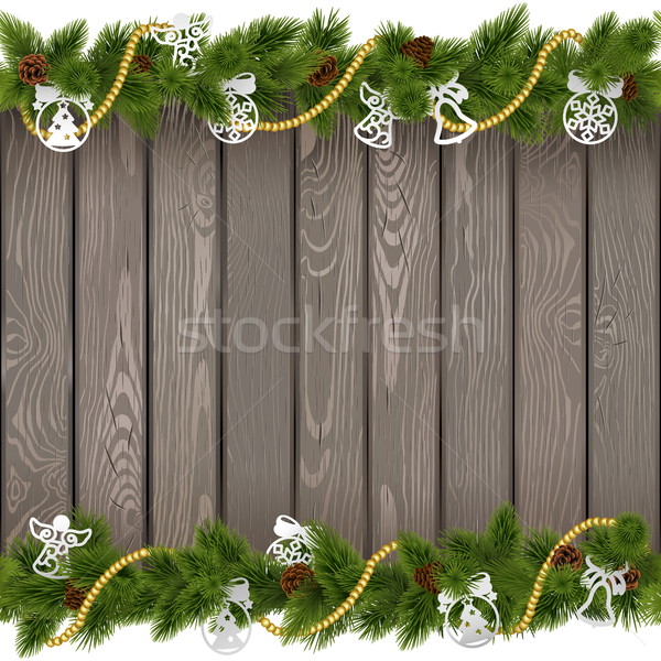 Stock photo: Vector Seamless Christmas Old Board with Paper Decorations