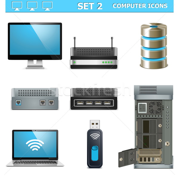 Vector los iconos de ordenador establecer servidor supervisar web Foto stock © dashadima
