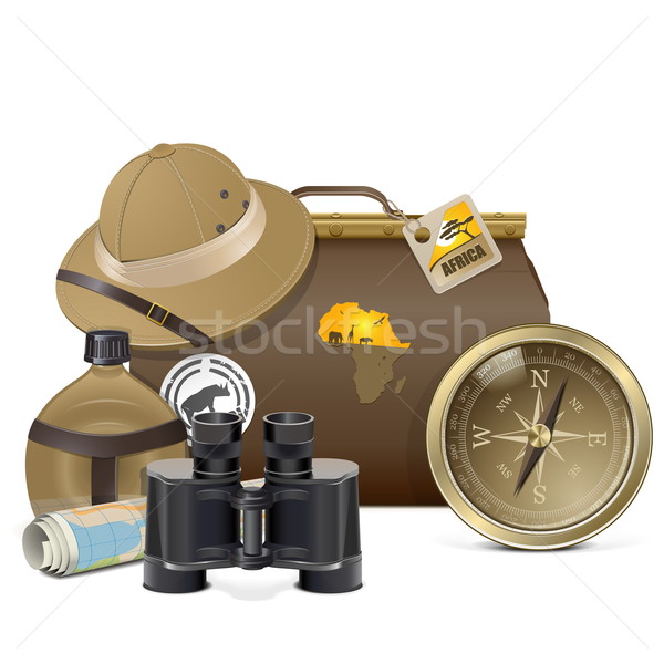 Foto stock: Vetor · safári · isolado · branco · viajar