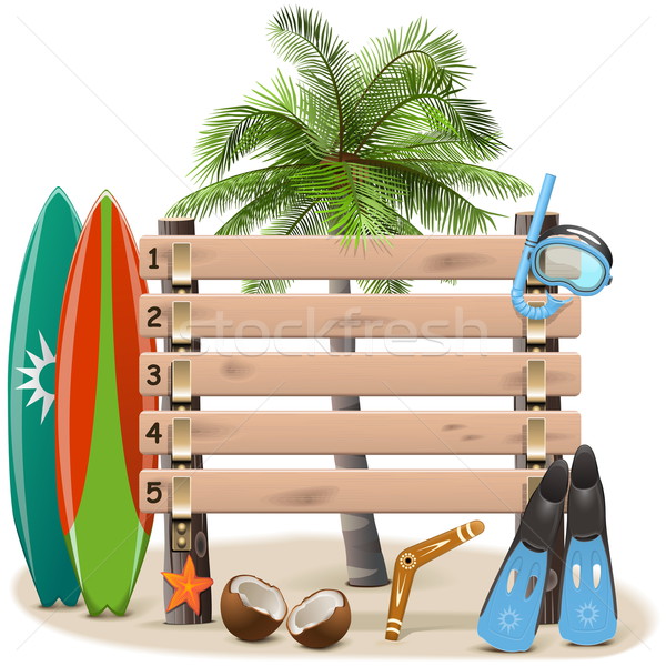 Foto stock: Vetor · praia · scoreboard · isolado · branco · família