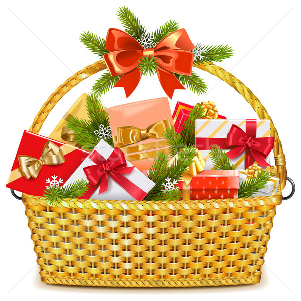 Foto stock: Vector · cesta · Navidad · regalos · aislado · blanco