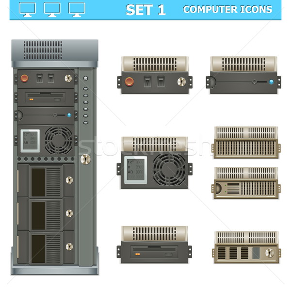 Stockfoto: Vector · computerpictogrammen · ingesteld · computer · server · metaal