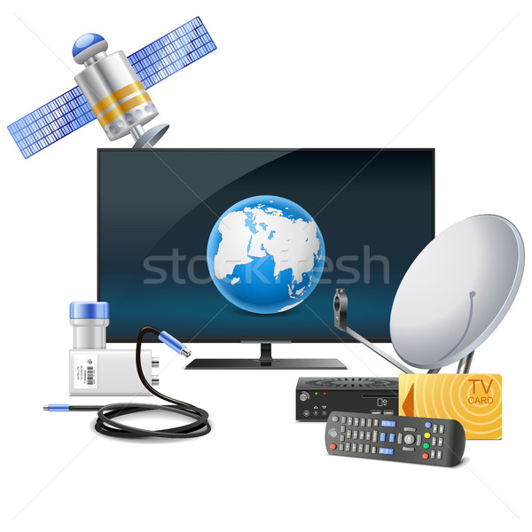 Сток-фото: вектора · телевизор · спутниковой · оборудование · изолированный · белый