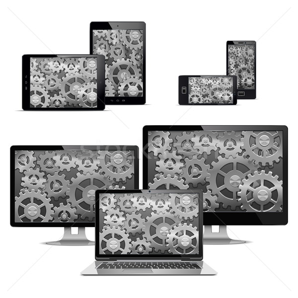 Vector Computers with Gears Stock photo © dashadima