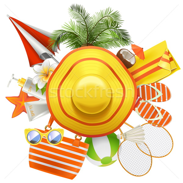 Vector Beach Accessories with Hat Stock photo © dashadima