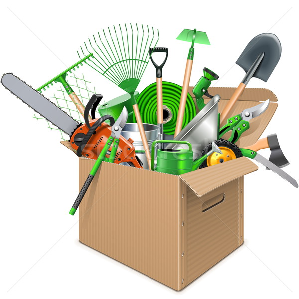 Vector Carton Box with Garden Accessories Stock photo © dashadima