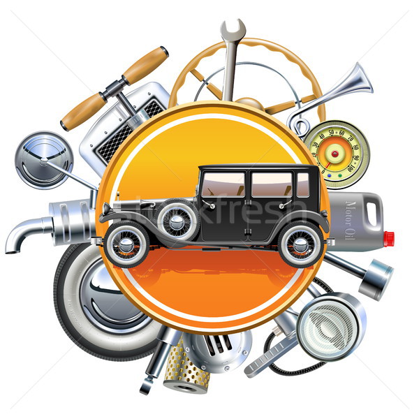 Vector Retro Car Parts with Old Automobile Stock photo © dashadima
