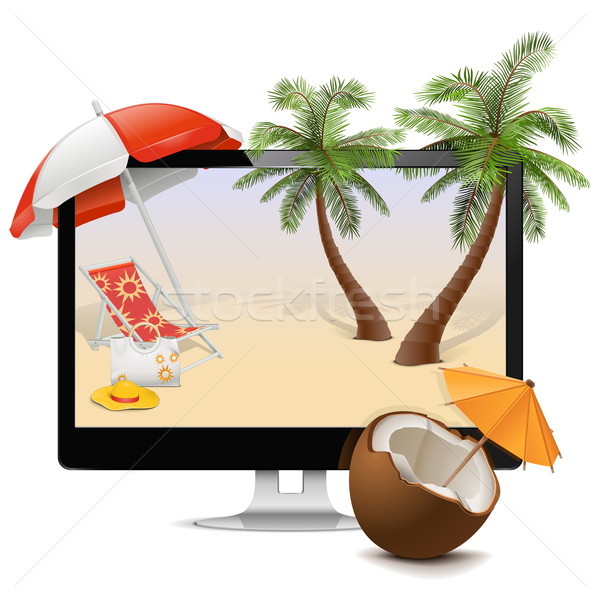 Vector Computer with Tropical Resort Stock photo © dashadima