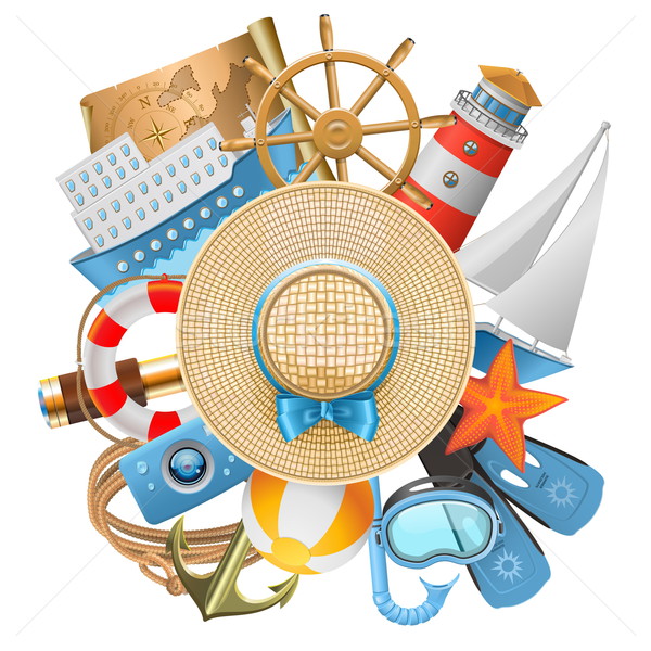 [[stock_photo]]: Vecteur · croisière · isolé · blanche · plage · mer