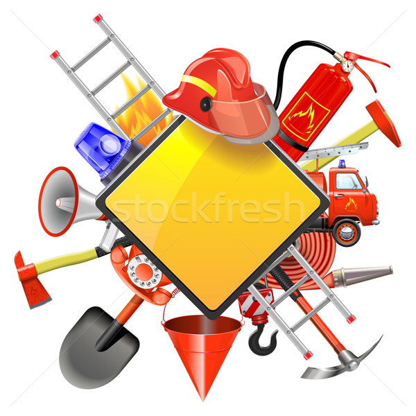 Foto stock: Vetor · fogo · prevenção · isolado · branco · telefone