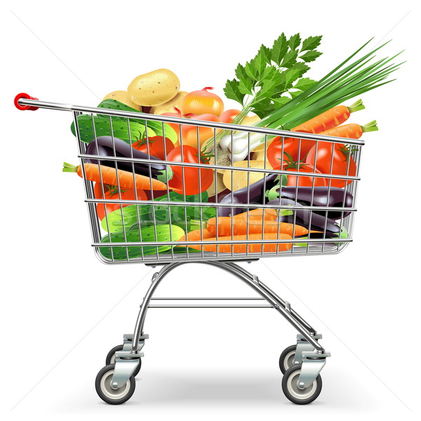 Stock photo: Vector Supermarket Trolley with Vegetables