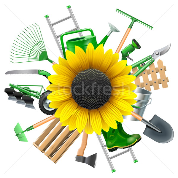 Vector Garden Equipment with Sunflower Stock photo © dashadima