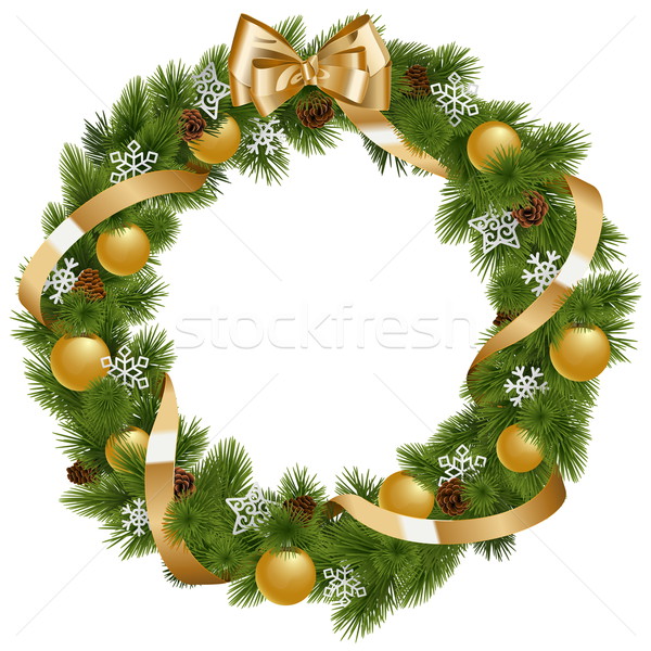 Vector Christmas Wreath with Golden Decorations Stock photo © dashadima