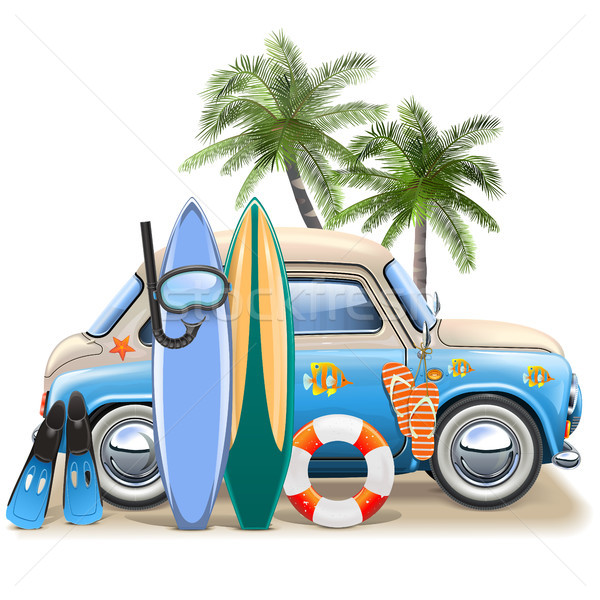 Wektora surfing niebieski samochodu odizolowany biały Zdjęcia stock © dashadima