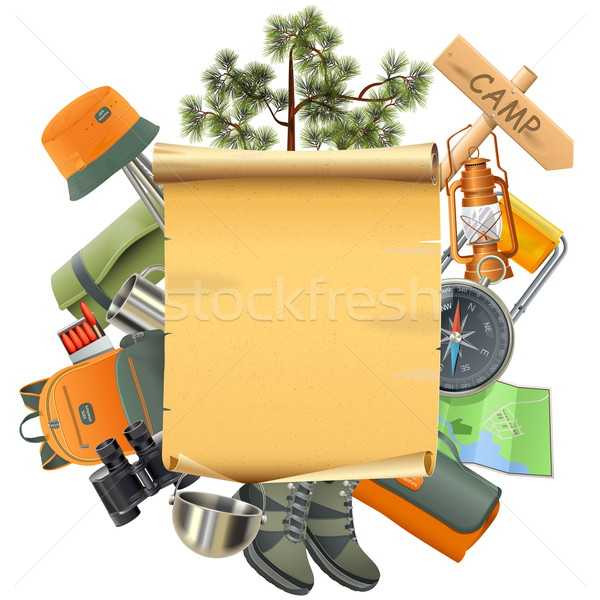 Vector Camping Concept with Scroll Stock photo © dashadima