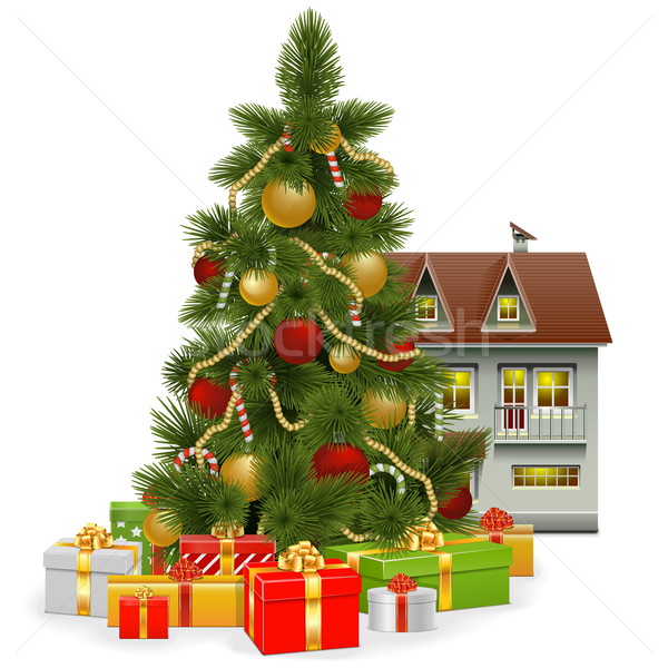 Vector Christmas Tree with House Stock photo © dashadima