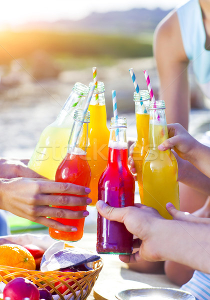 Group of friends holding drinks at the summer picnic Stock photo © dashapetrenko