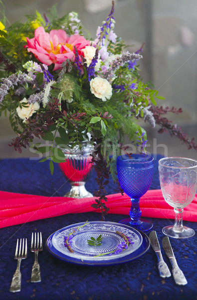 Table setting in vintage style is decorated with flowers  Stock photo © dashapetrenko