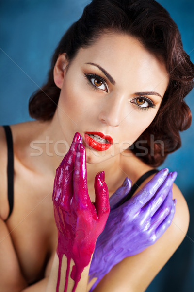 Piękna młoda kobieta jasne uzupełnić portret kolorowy Zdjęcia stock © dashapetrenko