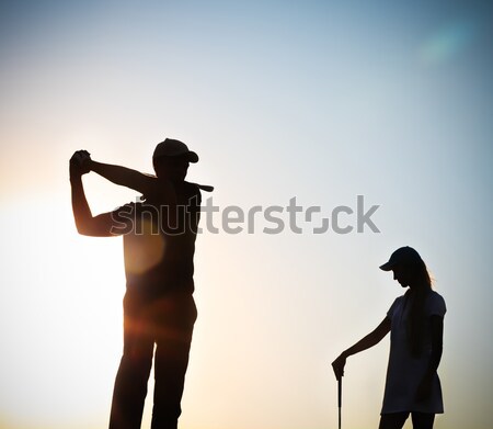 Stock foto: Männlich · Golfer · Sonnenuntergang · spielen · Golf · Mann