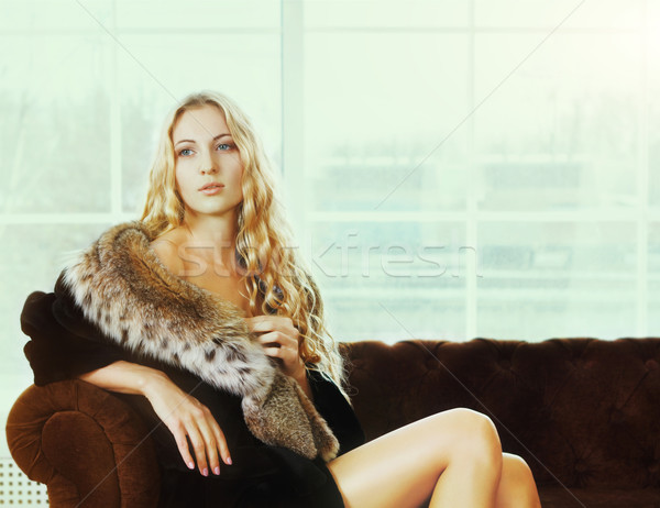 Portrait of the beautiful woman in furcoat Stock photo © dashapetrenko