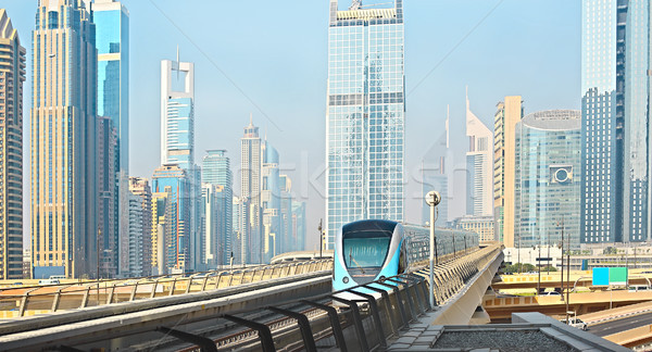 Metro wolkenkrabbers Dubai spoorweg zomer dag Stockfoto © dashapetrenko