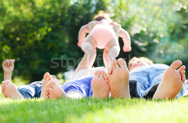 Glücklich jungen Familie grünen Gras Freien Sommer Stock foto © dashapetrenko