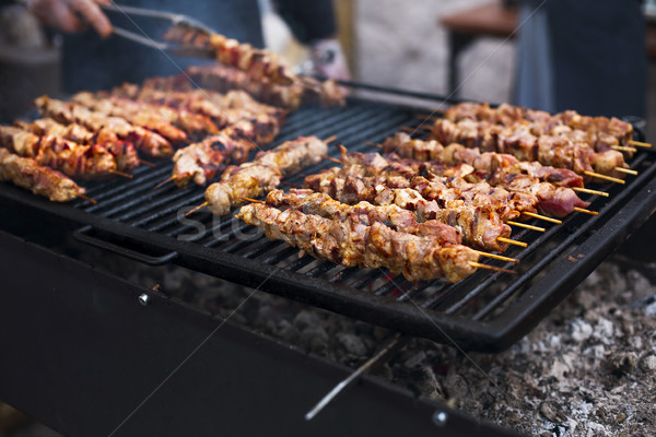 Coal grill of chicken meat skewers Stock photo © dashapetrenko