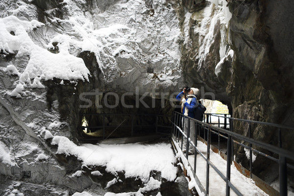 Young girl making photo at winter mountains Stock photo © dashapetrenko