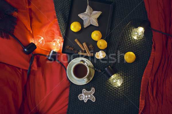Christmas  decoration on the bed. Top view Stock photo © dashapetrenko
