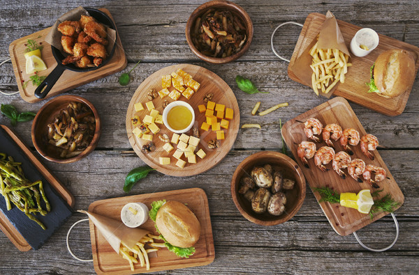 Top view of table with food and snack Stock photo © dashapetrenko