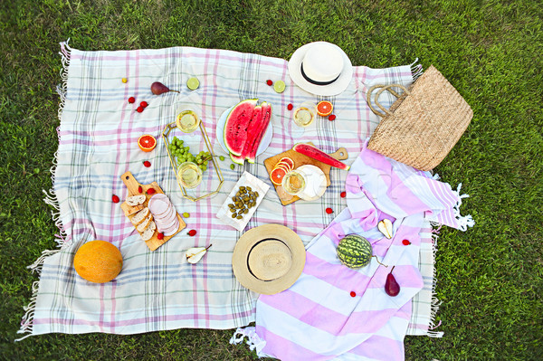 [[stock_photo]]: Pique-nique · vin · blanc · herbe · verte · alimentaire · fête · vin