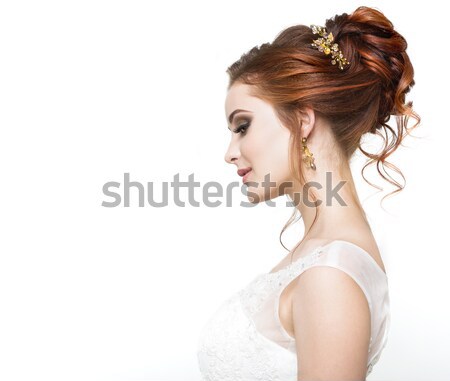 Сток-фото: молодые · довольно · кавказский · невеста · подвенечное · платье · студию