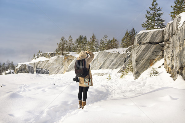 Stock photo: Professional female film photographer in Karelia, Russia